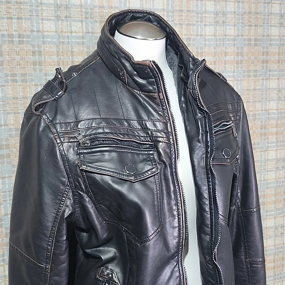 Ameri Mode Faux Leather Biker USA Jacket Size Sma… - image 4